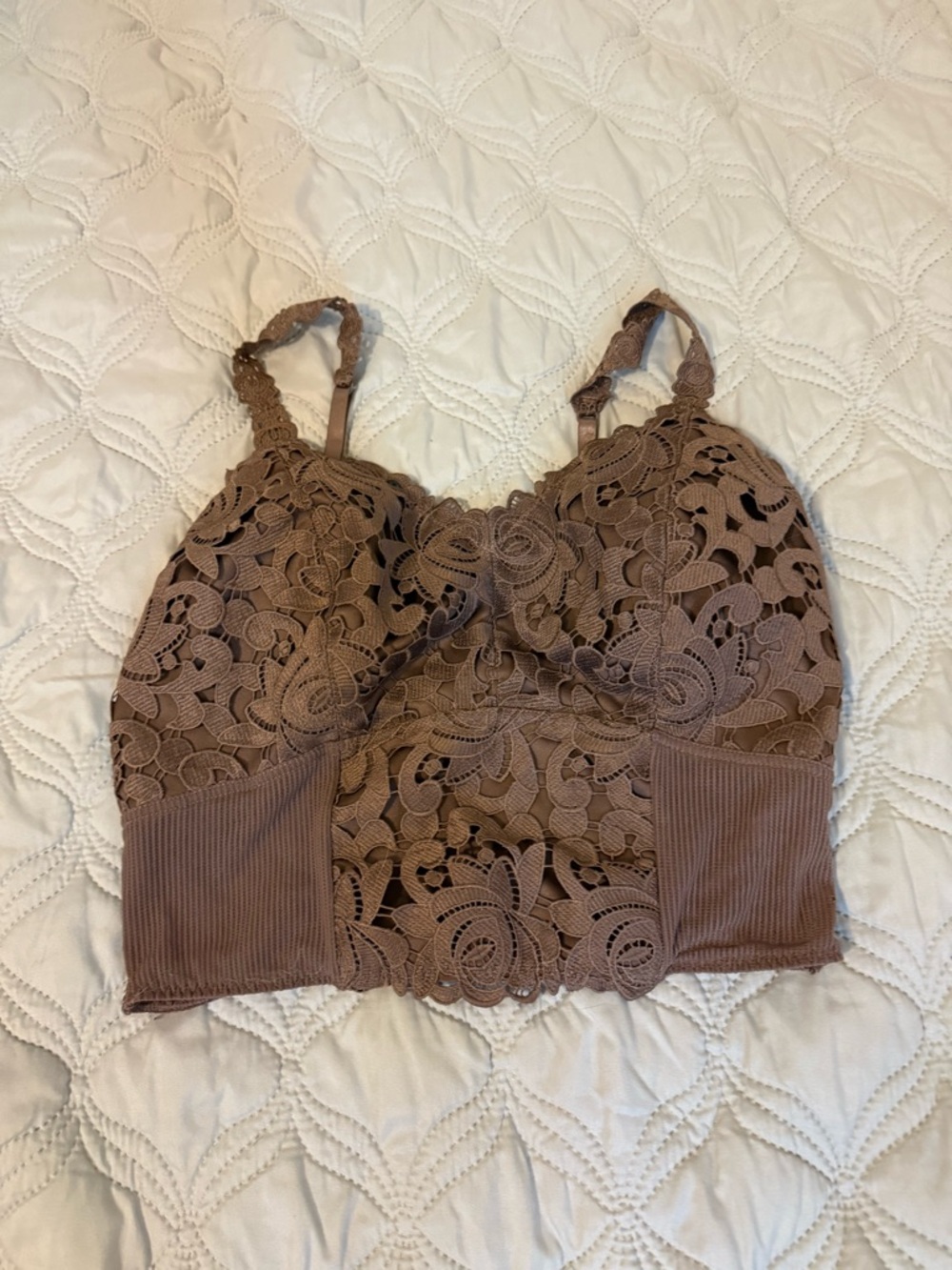BKE Boutique Lace Bralette XL Brown Boho Festival Crochet Crop Top